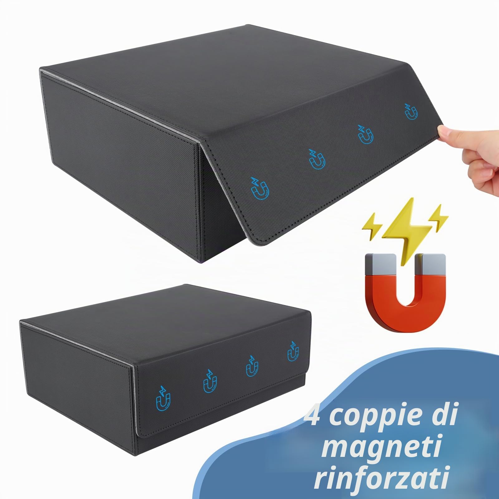 NVIYAM Deck Box per Carte Magic The Gathering - Capacità 1800+ con 10 Divisori per Commander YGO TCG MTG - Grande Capacità Nero