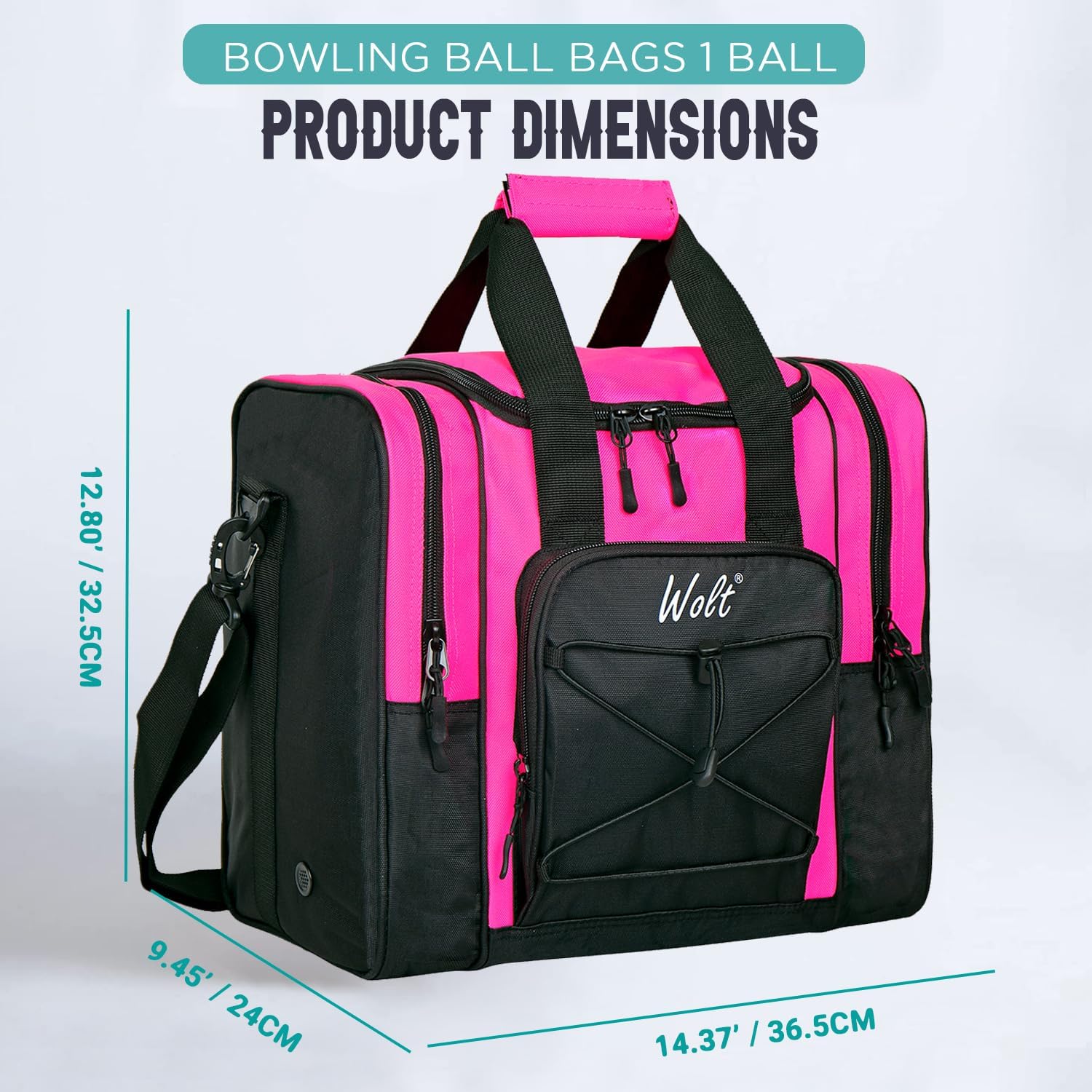 WOLT | Double Roller 2 Ball Bowling Bag with Separate Shoe Compartment-Retractable Handle extends to 40", Bowling Ball Bag for Single Ball - Bowling Ball Tote Bag with Padded Ball Holder