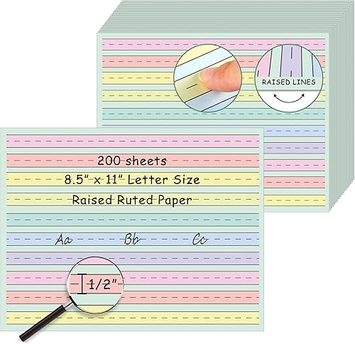 Miniatura 9 de 200 hojas de papel de escritura a mano de línea elevada, papel de escritura táctil de color de 8.5 x 11 pulgadas con espacio de 0.5 pulgadas,