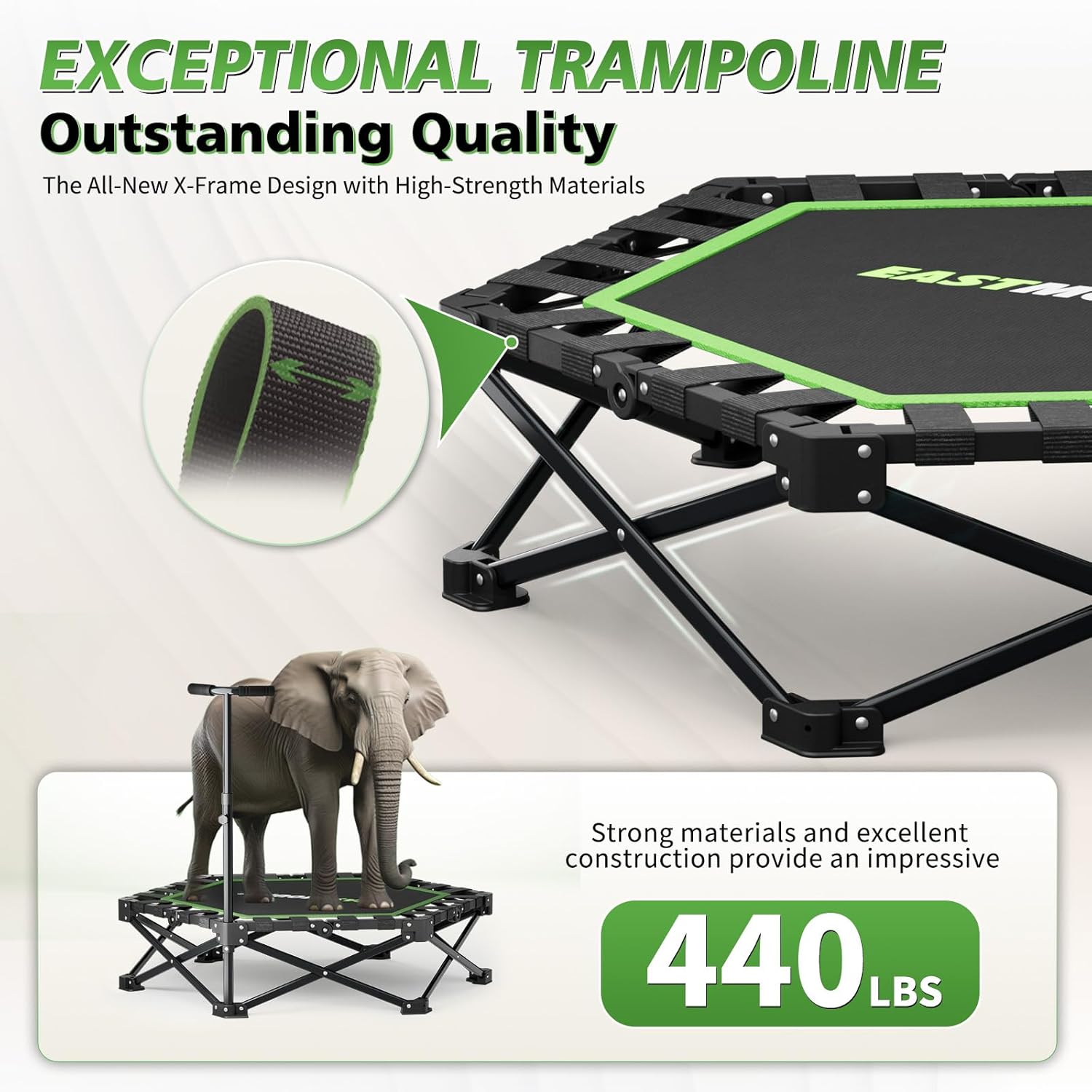 East Mount 42" Folding Fitness Trampoline for Adults, Foldable Mini Trampoline with Handle, Exercise Rebounder, Small Trampoline for Adults, Max Load 440lbs, for Indoor Garden Workout’ - Image 3