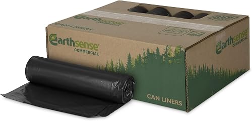 Earthsense Can Liners, 56 Gallons, 1.25 Milliliters, 43 x 48, Black, 100/Carton (RNW4750)