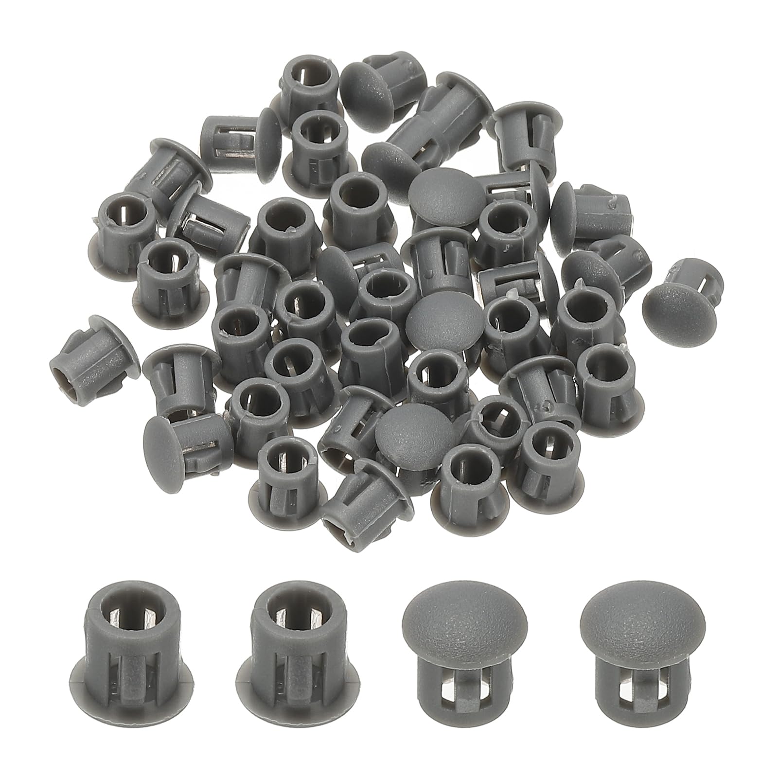 PATIKIL Plastic Screws Hole Plugs, 99 Pcs 1/5"(5mm) Round Plastic Hole Caps Snap Desk Grommet Buckle Knockout Locking Covers Furniture Insert End Cap for Kitchen Cabinet, Gray