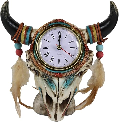 Miniatura 5 de Ebros Southwestern Nativo Americano Atrapasueños Indio Plumas Steer Bull Cow Skull Decorativo Escritorio Escritorio Figurita Turquesa Espíritu