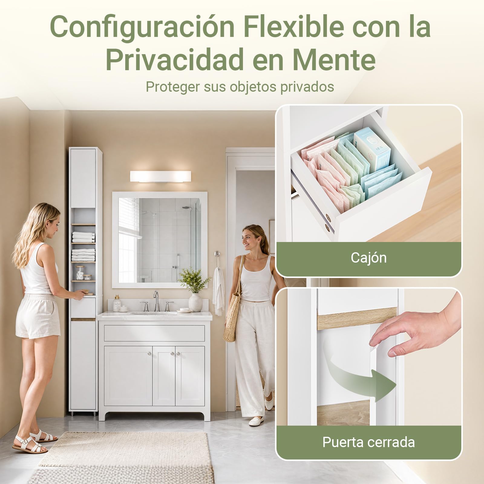 SoBuy Mueble Baño Estrecho y Alto Armario Baño Tipo Columna Auxiliar Mueble Auxiliar de Almacenaje con Estantes Regulables y Cajón Armario Estrecho para Espacios Reducidos, 20x20x180cm BZR34-WN