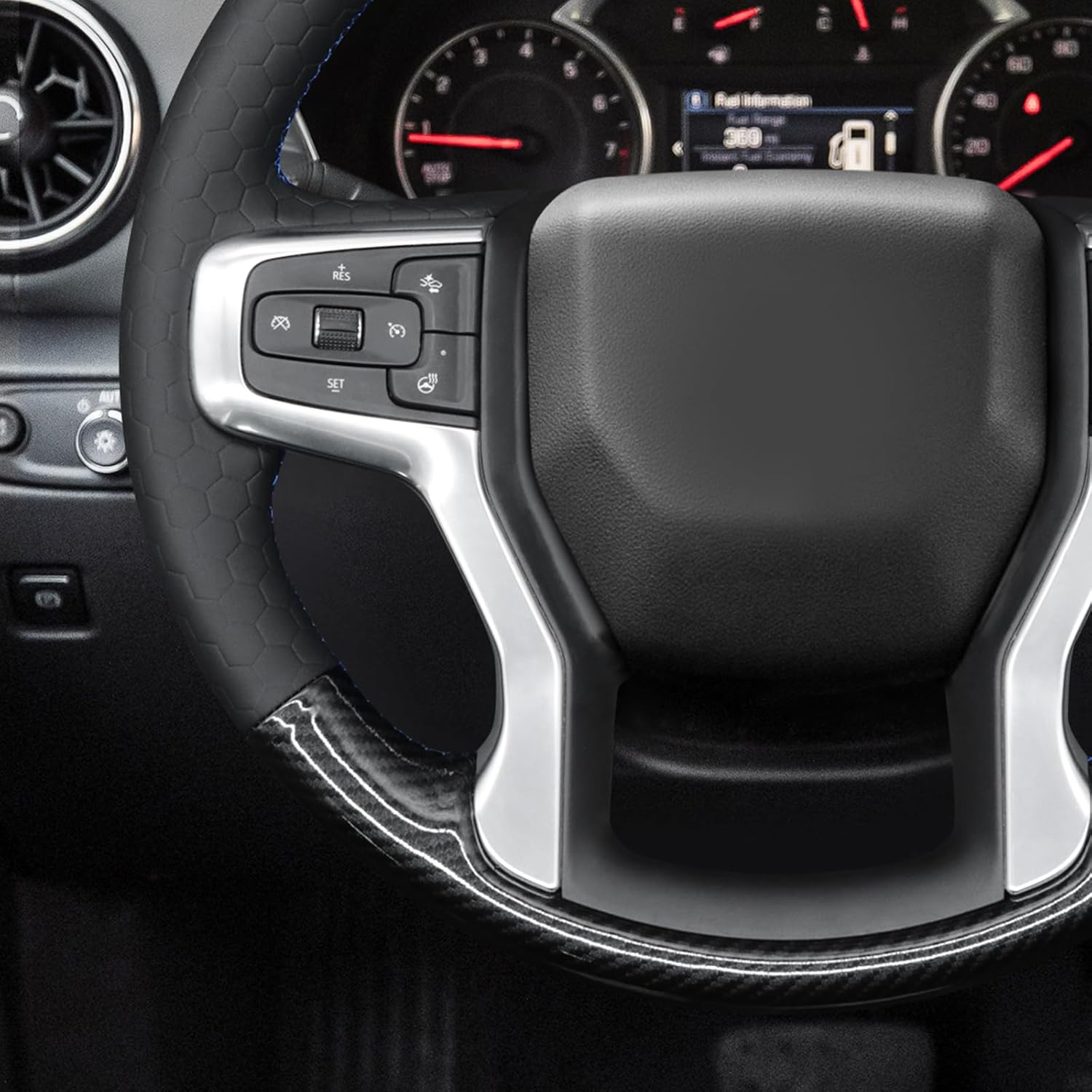 MEWANT PU Carbon Fiber Hexagon Embossed Faux Leather Steering Wheel Cover for Chevy Silverado Blazer 1500 Silverado 2500