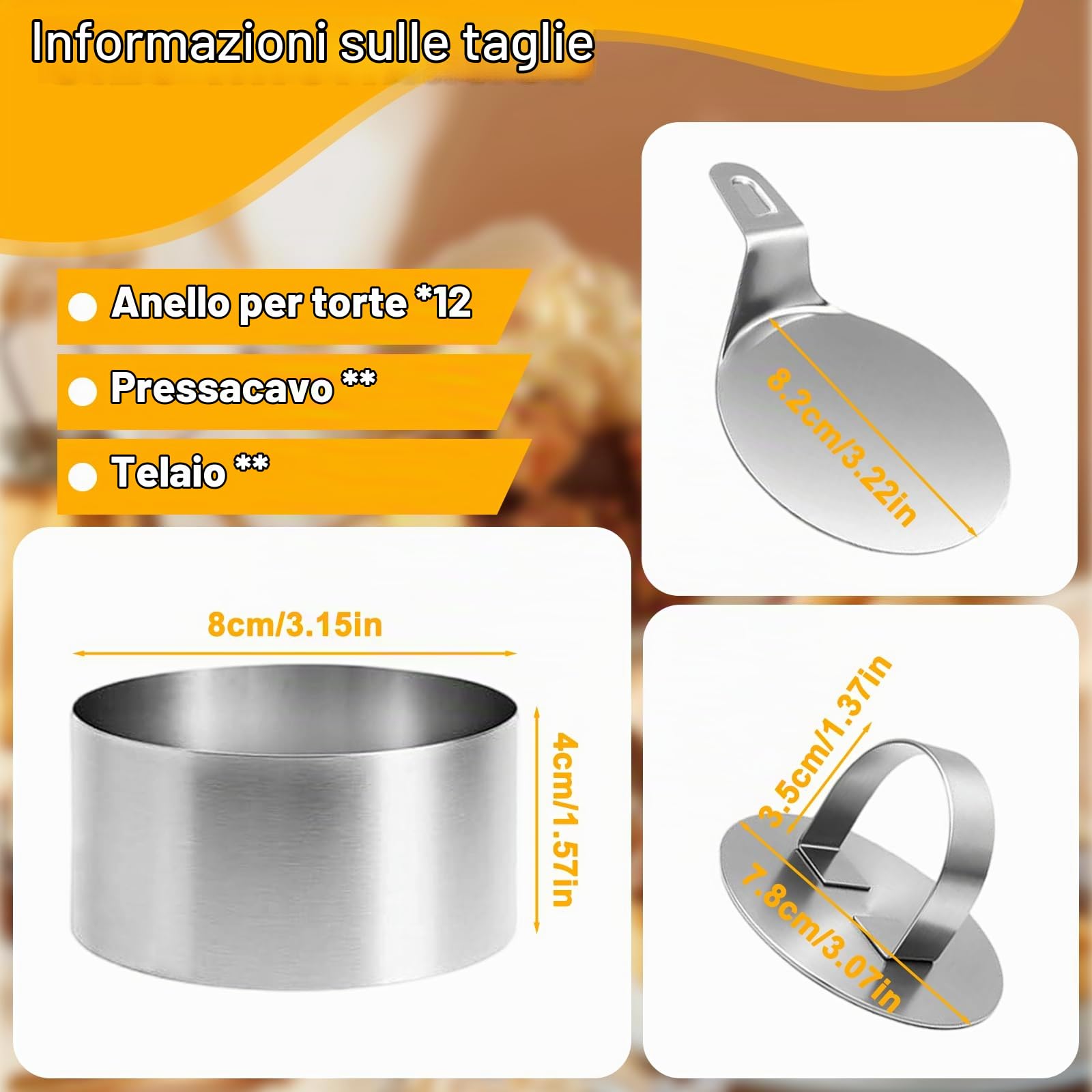 12Pcs 8 cm Coppapasta Tondi Acciaio Inox con 2 Coperchio e 2 Base, Set Stampini Anello Microforato Crostata, Stampo Anelli Torte Rotondi, Stampi Coppa Pasta Mousse per Dolci Biscotti Dessert Alimenti