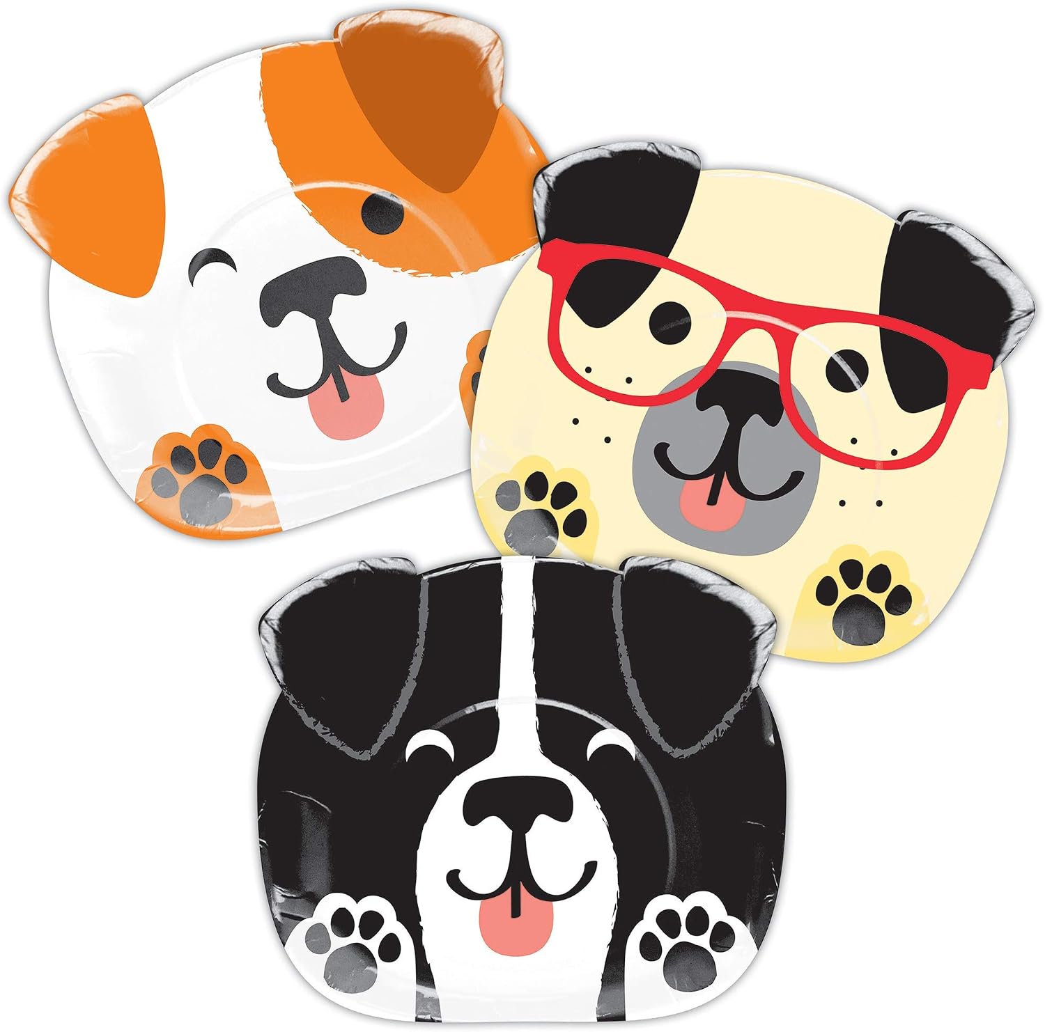 Puppy Dog Themed Party Supplies: Bundle Includes Shaped Dinner Plates, Dessert Plates, and Luncheon Napkins for 8 People