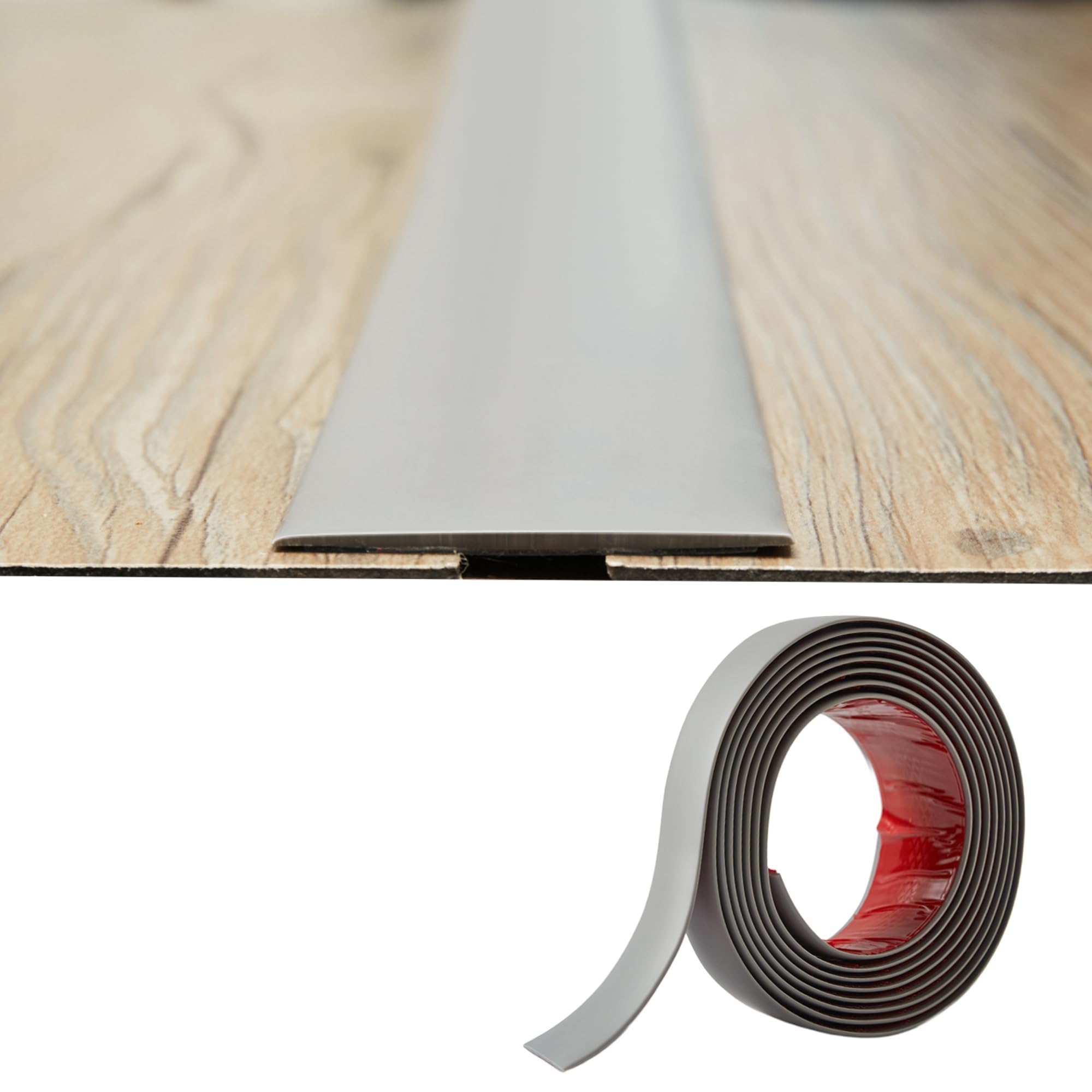 PVC Floor Transition Strip-2mm Thick×5cm Wide,Laminate Floor Cover Strips Self Adhesive Door Bar Divider Strip Flat Flooring Edge Joining Trim(3 Meters,Grey)