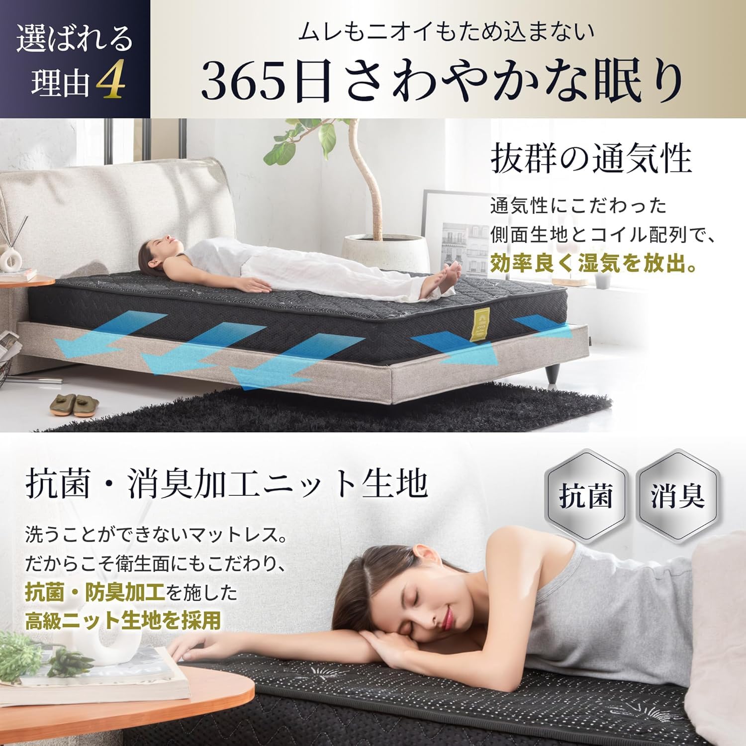 Amazon.co.jp: ポケットコイルマットレス, シングル, 195×97×20cm, 高