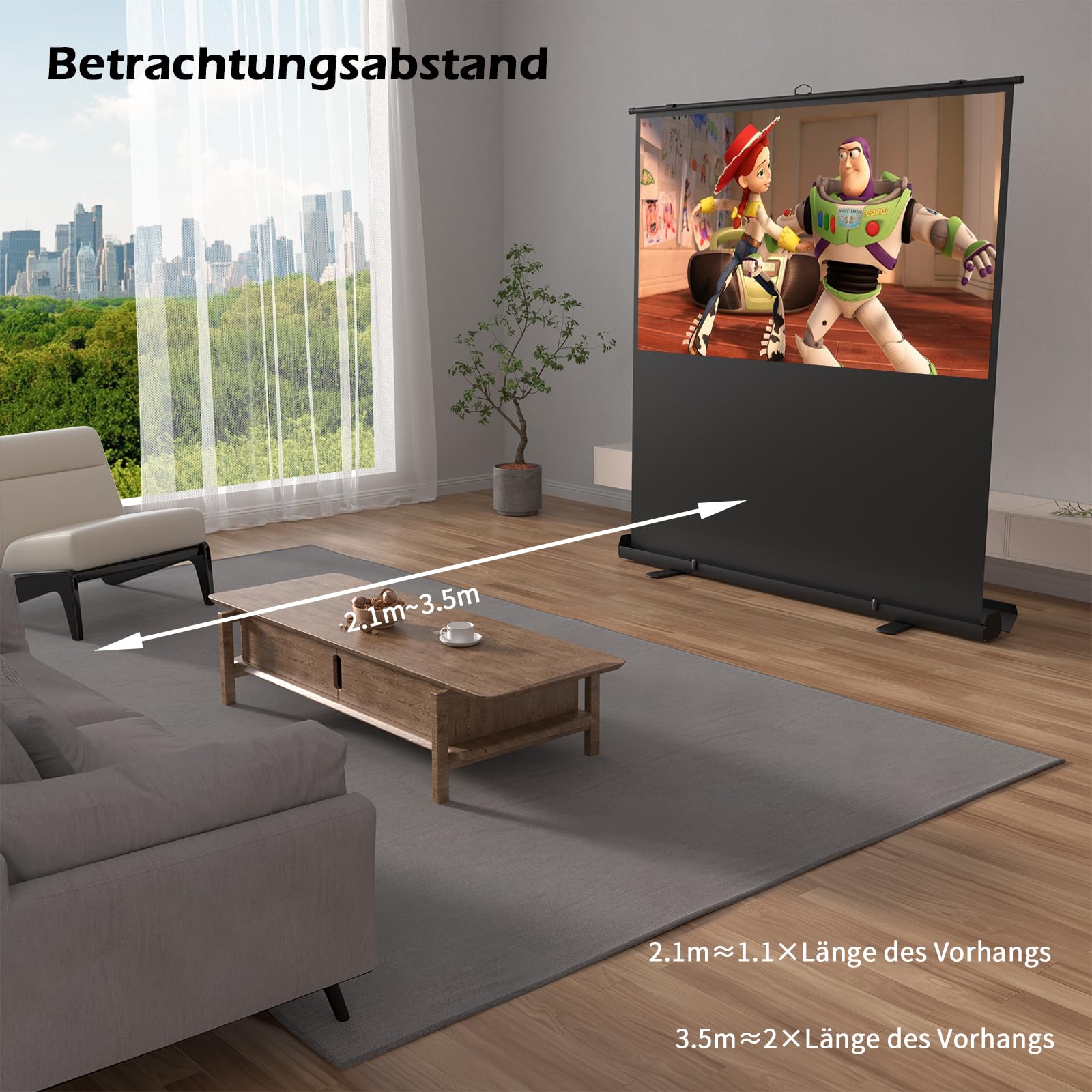 VISULAPEX Leinwand Beamer 80 Zoll 16:9 Bodenleinwand,Mobile Projektionsleinwand,Bodenprojektor Bildschirm 177x 99.5cm für Heimkino,Outdoor,Büro,Camping