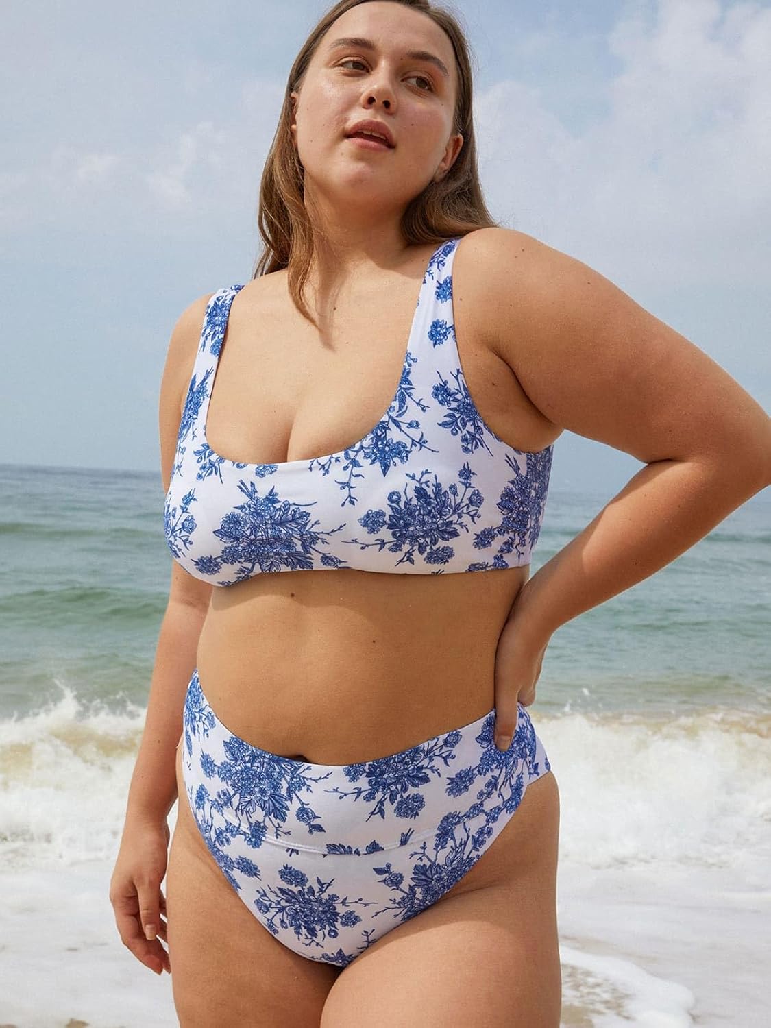 BERLOOK Women's Floral High Cut Wide Waistband Ribbed Tummy Control Coverage Bikini Bottom - Image 5