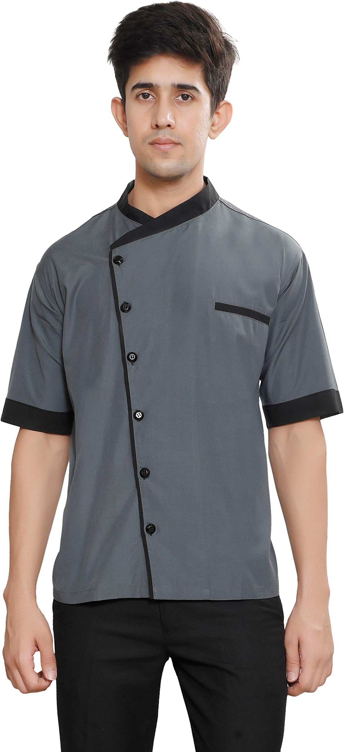 Men Waiter, Hotel Staff, Catering Uniform Shirt, Chef Style Shirt (Grey)