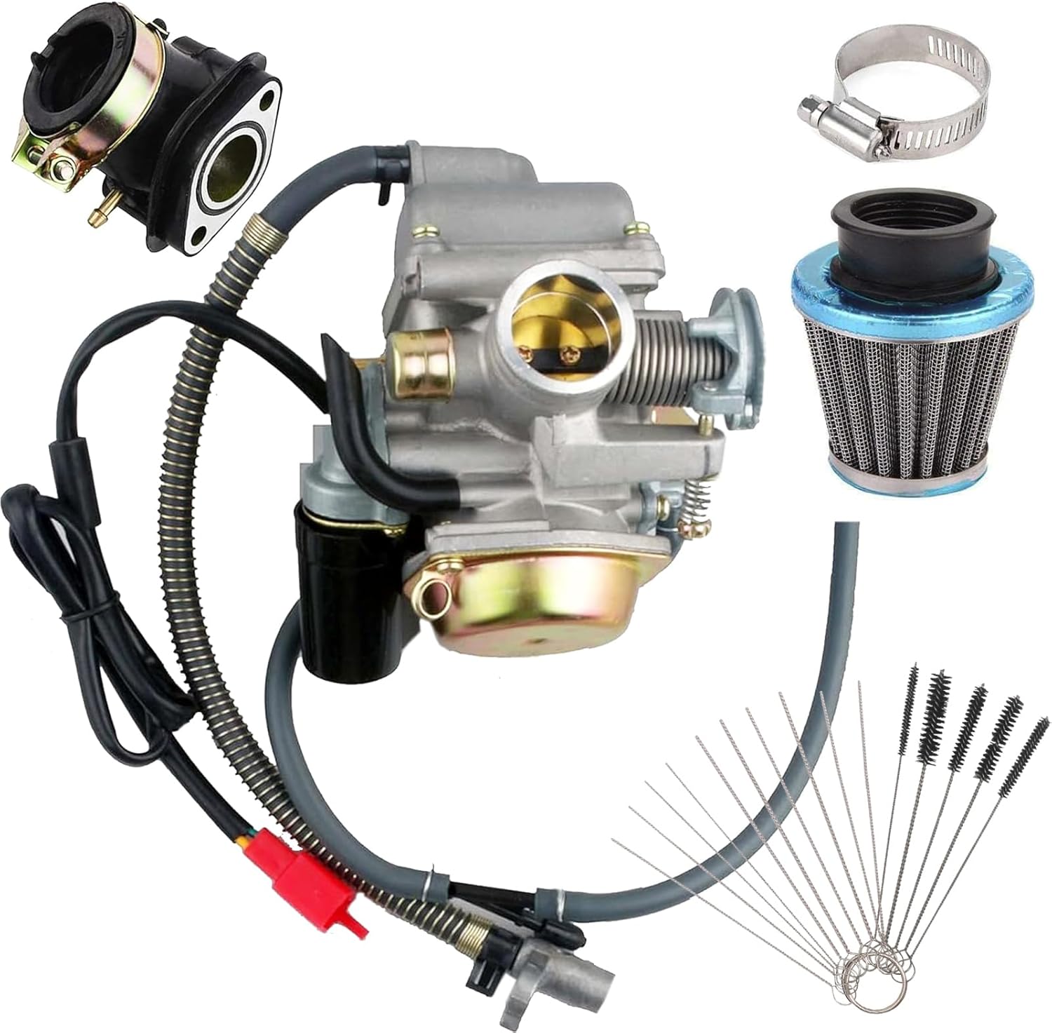 150cc Carburetor Compatible with GY6 4 Stroke Engines Electric Choke Motorcycle Scooter 152QMJ 157QMI with Air Filter Intake Manifold with Cleaning Brushes