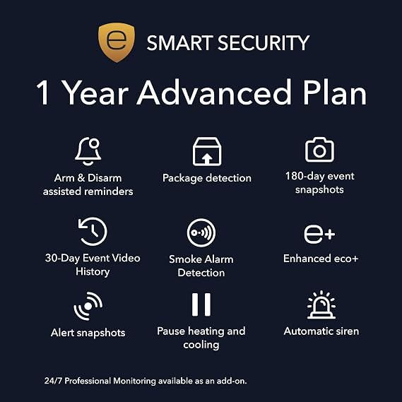 ecobee Home Security Bundle with 1-Year Smart Security Advanced Subscription, Smart Home Security System, Doorbell Camera, Smart Camera, SmartSensor