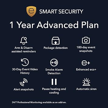 ecobee Home Security Bundle with 1-Year Smart Security Advanced Subscription, Smart Home Security System, Doorbell Camera, Smart Camera, SmartSensor