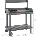 Outsunny 36" Wooden Potting Bench Work Table with 2 Detachable Wheels, Garden Workstation with Removable Sink, Drawer & Large Storage Spaces, Gray