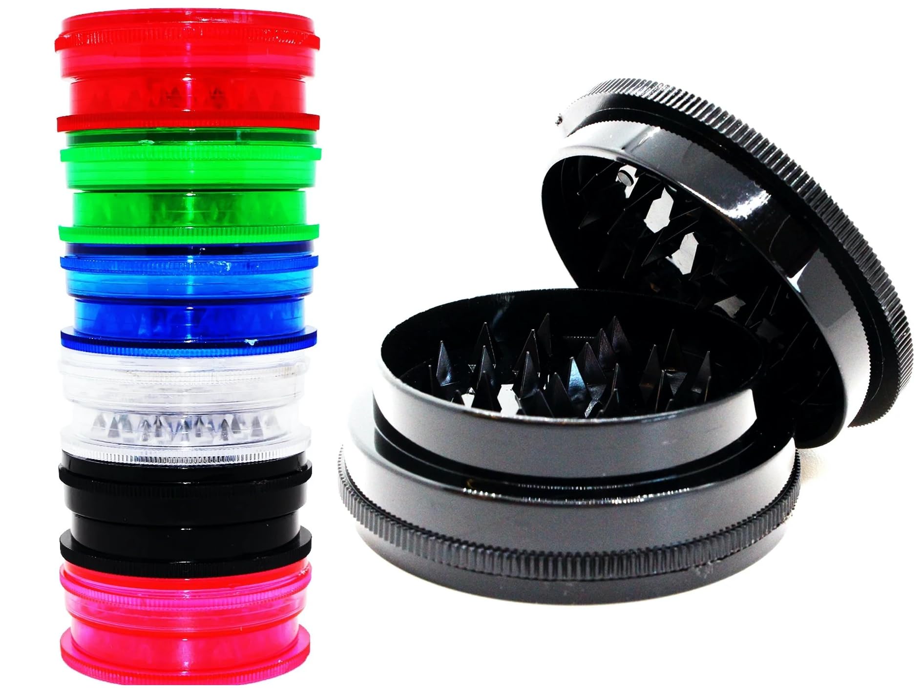 Plastic Herb Grinder 3 Part Mini Magnetic Shark Teeth Assorted Colours, 40mm 3 Piece Herb Grinders, 6 Colours to Choose from, Portable and Pocket Size, Smell Proof Airtight Storage (Light Green)