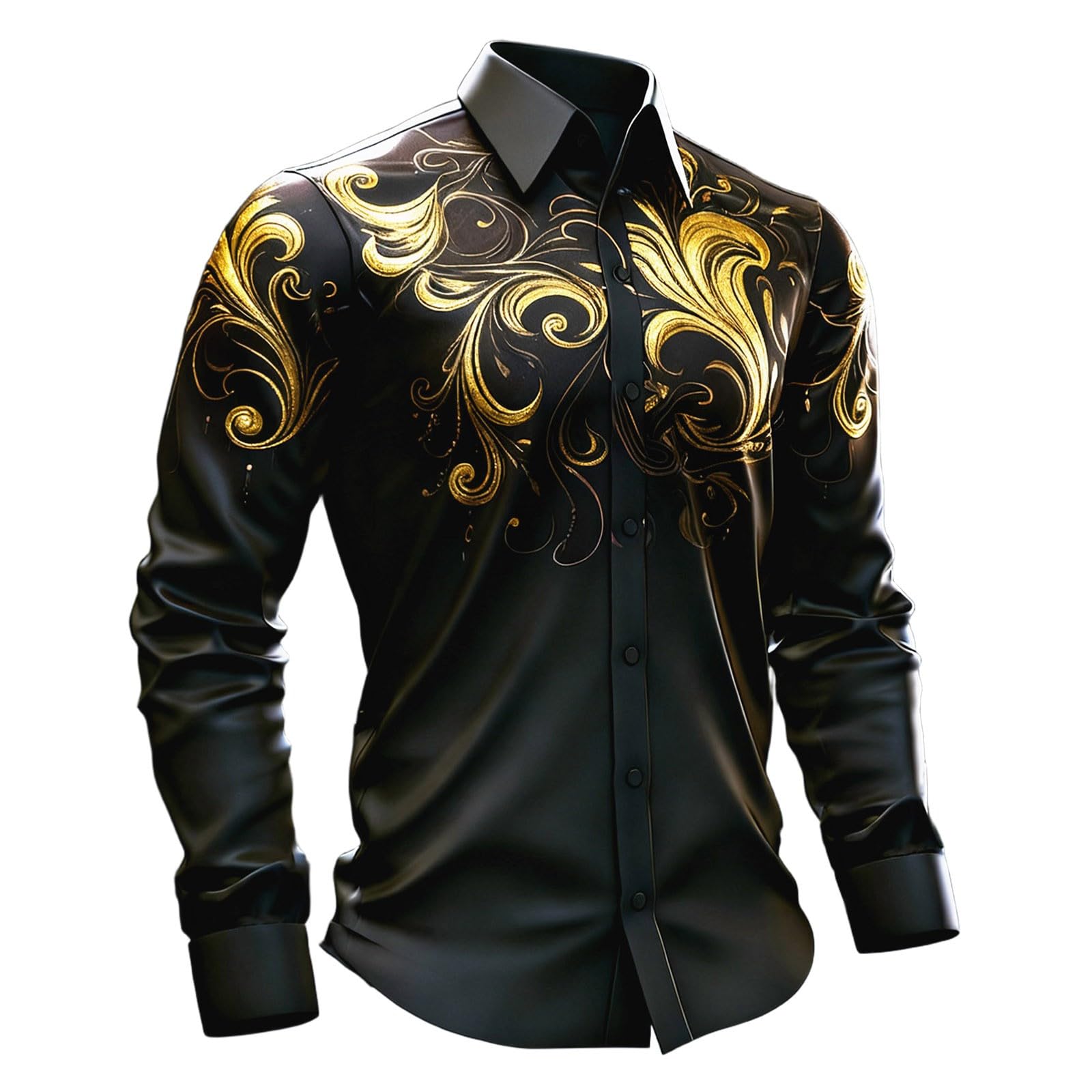 Long-Sleeved Gothic Festival Print Medieval-Style Shirt. The elaborate pattern and classic fit make it ideal for costumes and casual wear., yellow, XL — image 1