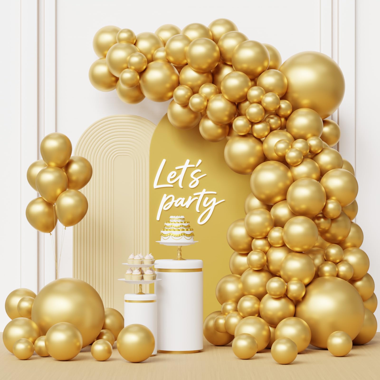 Chrome Gold Balloons, 105pcs Gold Balloon Arch Garland Kit, Metallic Golden Balloons Durable Latex for Prom 2026 Wedding Birthday Party Baby Shower Engagement Anniversary Decorations(18/12/10/5 Inch)