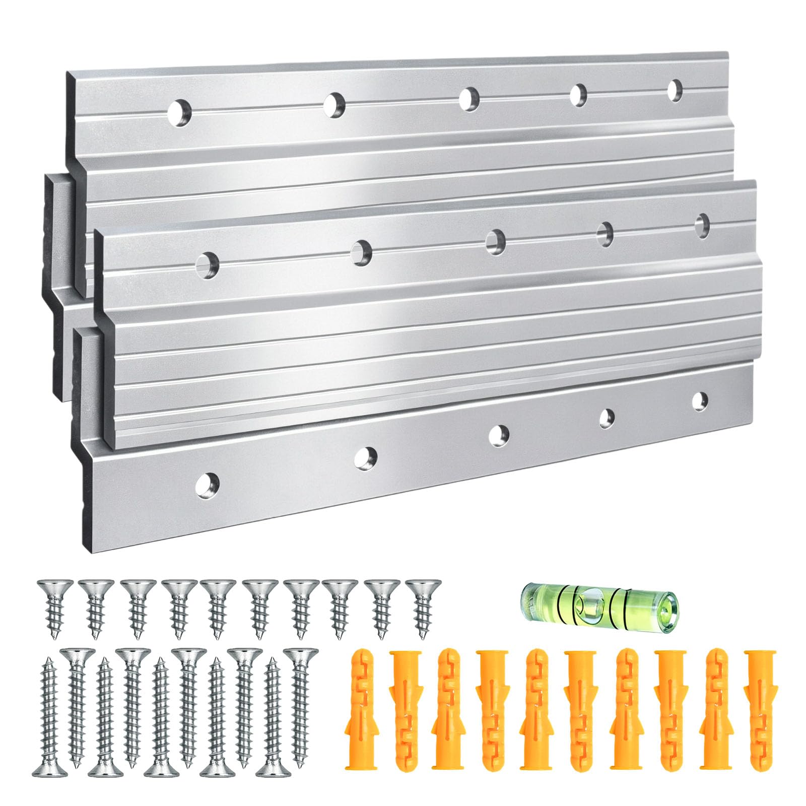 2 Pairs French Cleat, 30 cm Picture Hanger, Aluminum Alloy Interlocking Wall Mounting Bracket with Spirit level 30 Screw Fittings, for Hanging Mirrors, Picture, Shelf, Whiteboard, Art, Frames