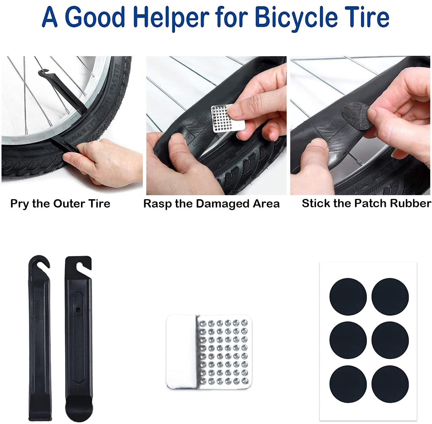 16 En 1 Kit Réparation Vélo Multifonction Avec Patch, Leviers Et Outils Entretien Pour Pneus Bicyclette 97271367