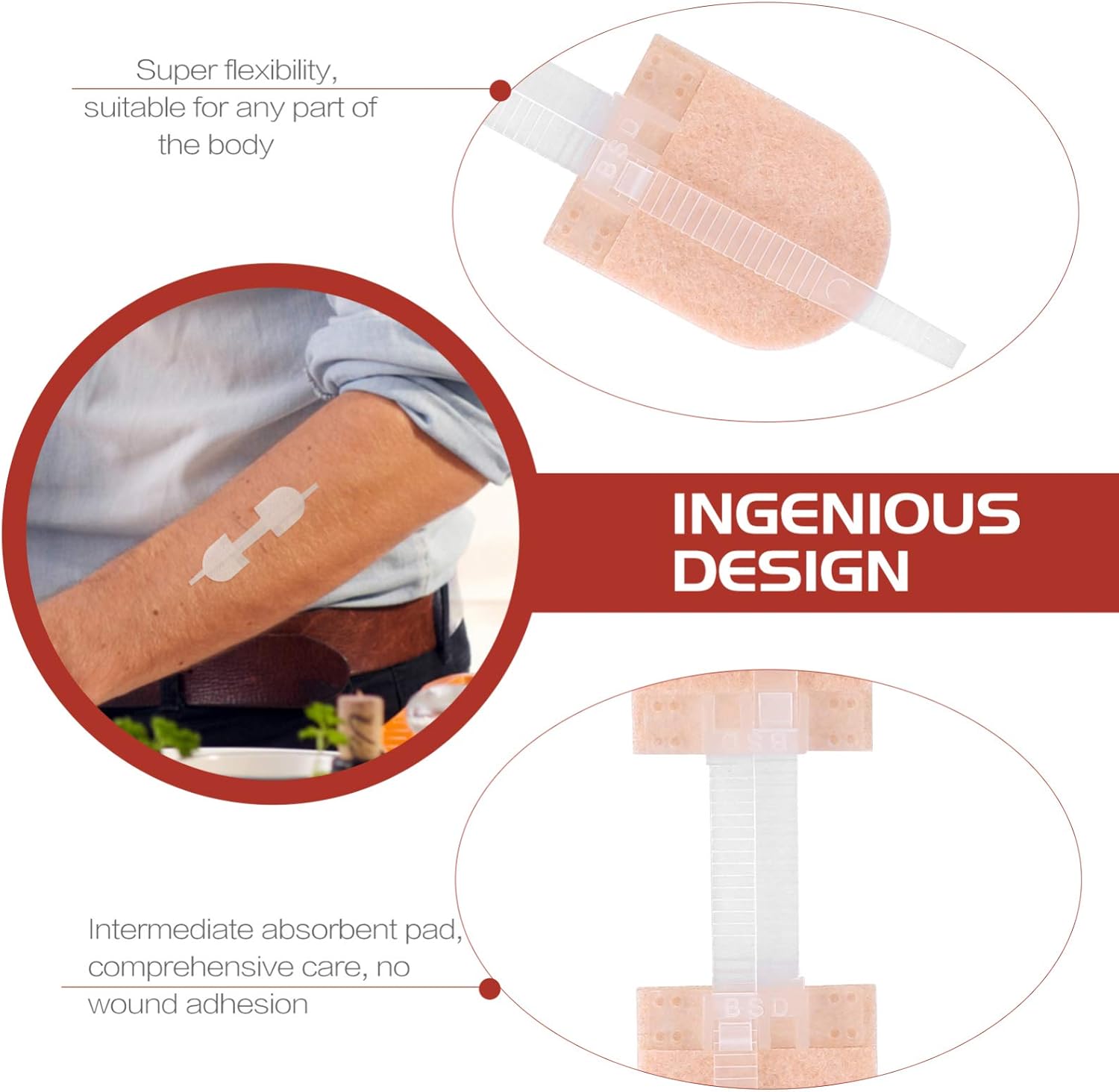 HEALLILY 3pcs Flexible Bandage Bandaid Laceration Repair Bandage Zip Tie Wound Bandages Adhesive Hemostatic Bandaid for Women Men Skin Color 9X2cm : Health & Household