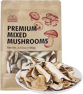 VIGOROUS MOUNTAINS Dried Mixed Mushrooms Blend for Cooking - Porcini Shiitake Oyster & Champignon - 3.53oz (100g) - Soft Texture Bold Flavor & Vegan - Ideal for Cooking