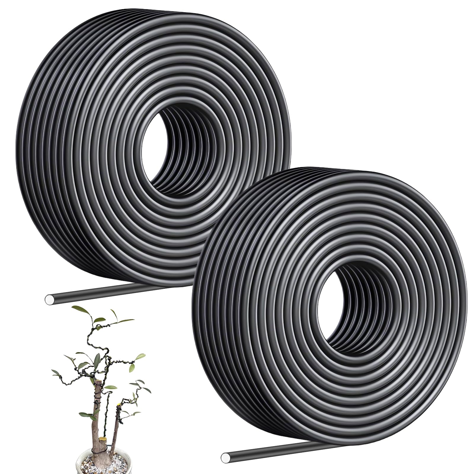 Lot de 2 fils en aluminium bonsaï de 4 mm pour bonsaï, 10 m, cercle, plantes, fil de fer flexible, fil d'aluminium anodisé, kit créatif pour plantes et arbres (noir)