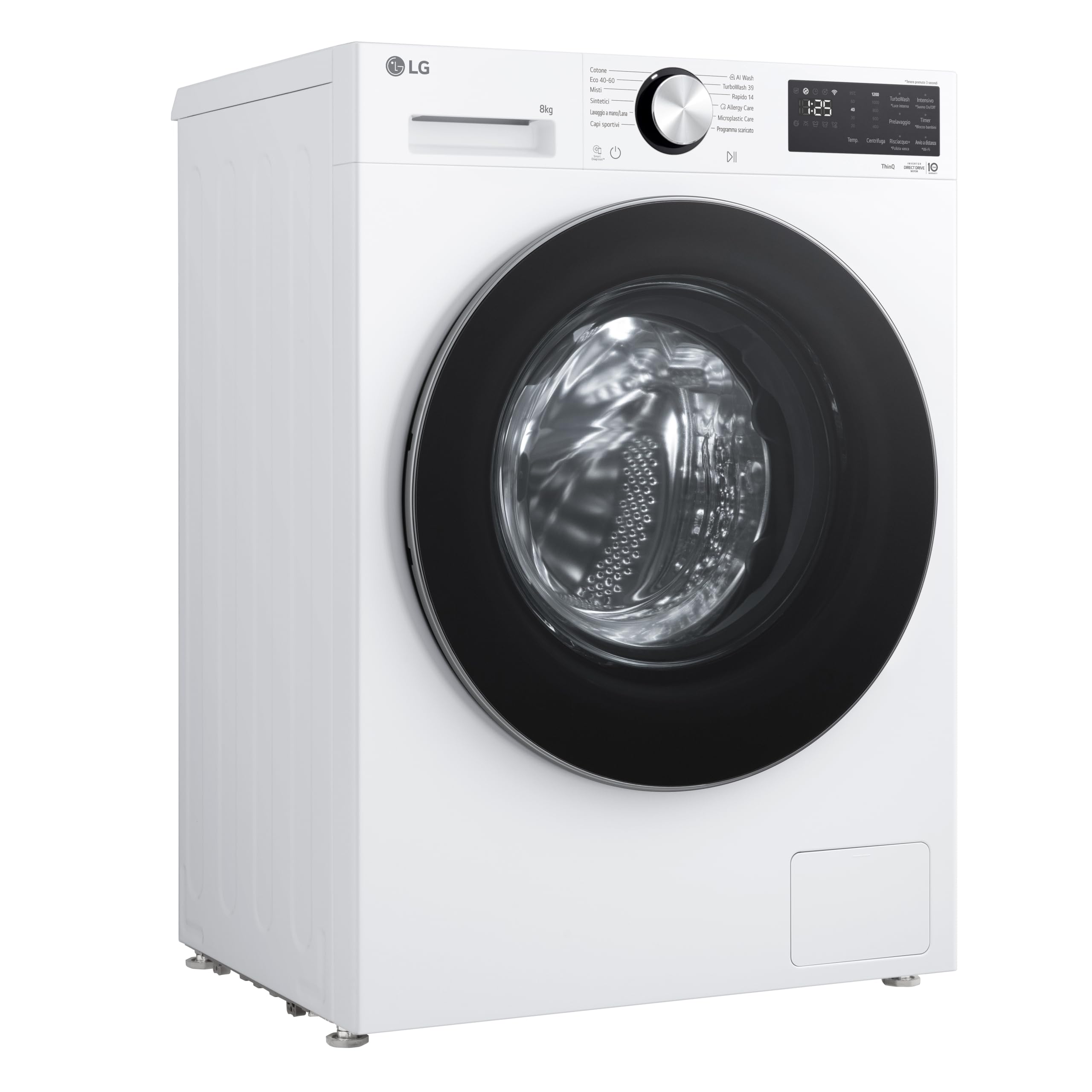LG F2NX50S8TLC Lavatrice 8 kg Slim Classe A -30%, 1200 Giri, Programma AI Wash con Intelligenza Artificiale, Wi-Fi, Allergy Care, TurboWash 360, Direct Drive, Serie X5, White