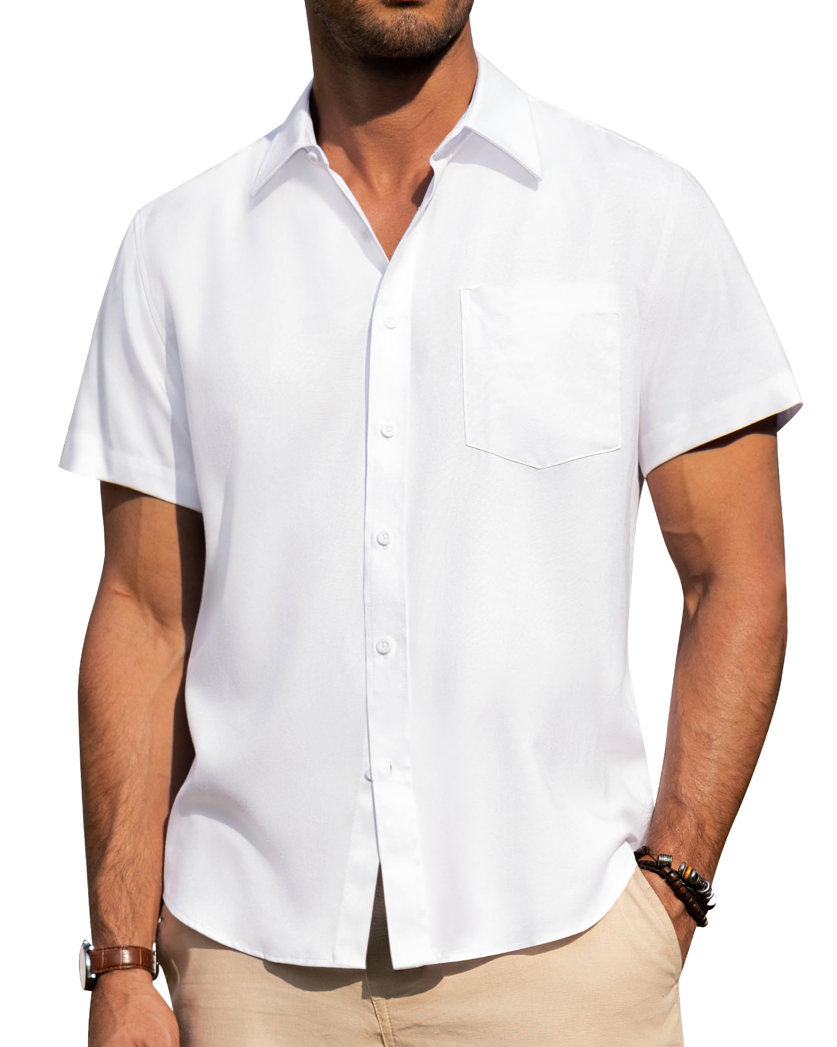 Alimens & Gentle Mens Linen Shirts Short Sleeve Button Down Shirts Wrinkle Free Casual Vacation Beach Summer Tops