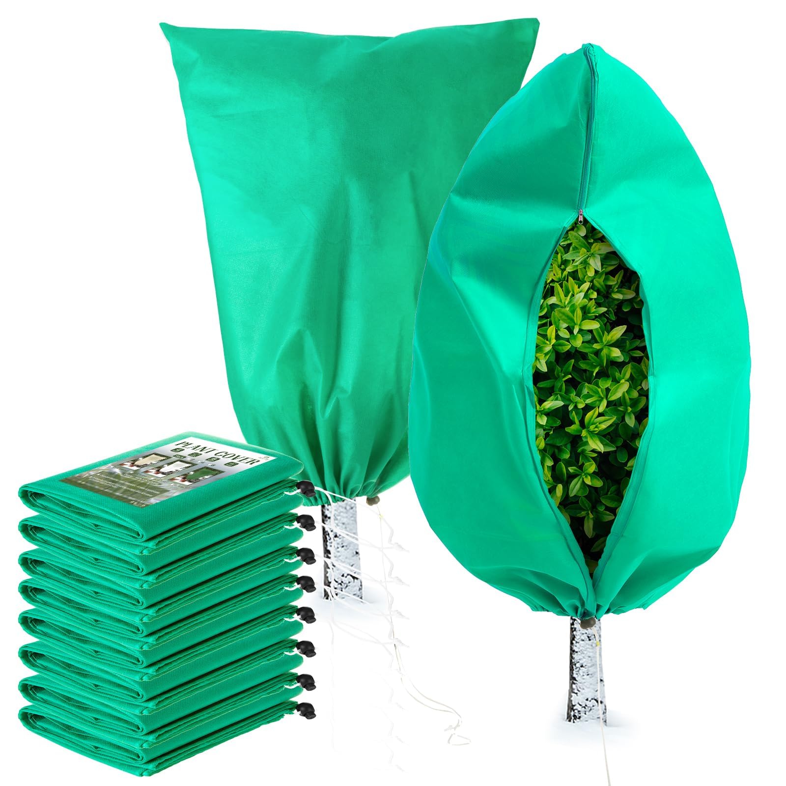 Homimp Cubiertas para plantas de protección contra congelación, paquete de 8 fundas para heladas con cordón de cremallera (31.5 x 47.3 pulgadas), bolsas de protección para plantas para exteriores,
