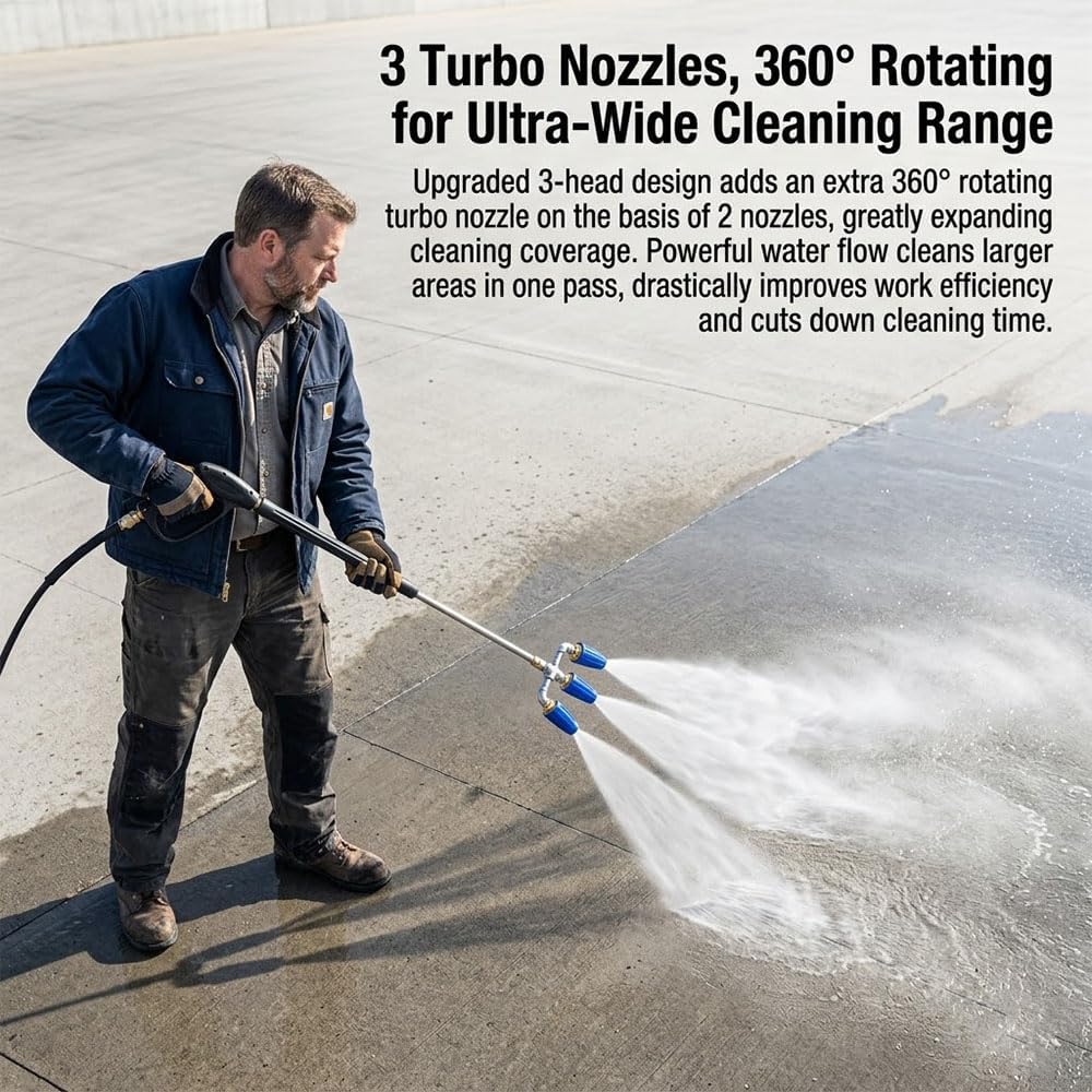 Triple Turbo Nozzle Pressure Washer 360° Rotating 4000 PSI High Pressure Triple Turbo Nozzle Pressure Washer Tip for Power Washer Cleaning, 1/4" Quick Connect, 2.5 Orifice 3-in-1 Design (Red)