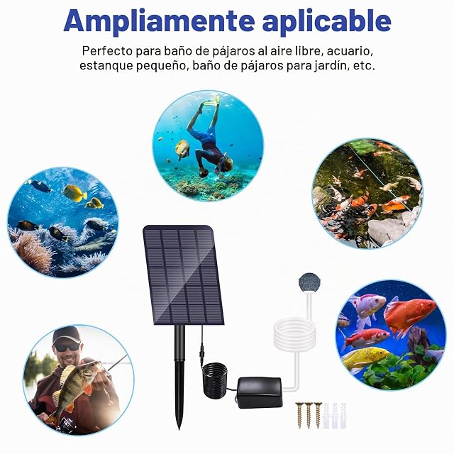 Foto 5 de 8 de GuKKK Kit De Bomba De Aire con Energía Solar, Bomba Solar de Oxígeno para Acuario 2W