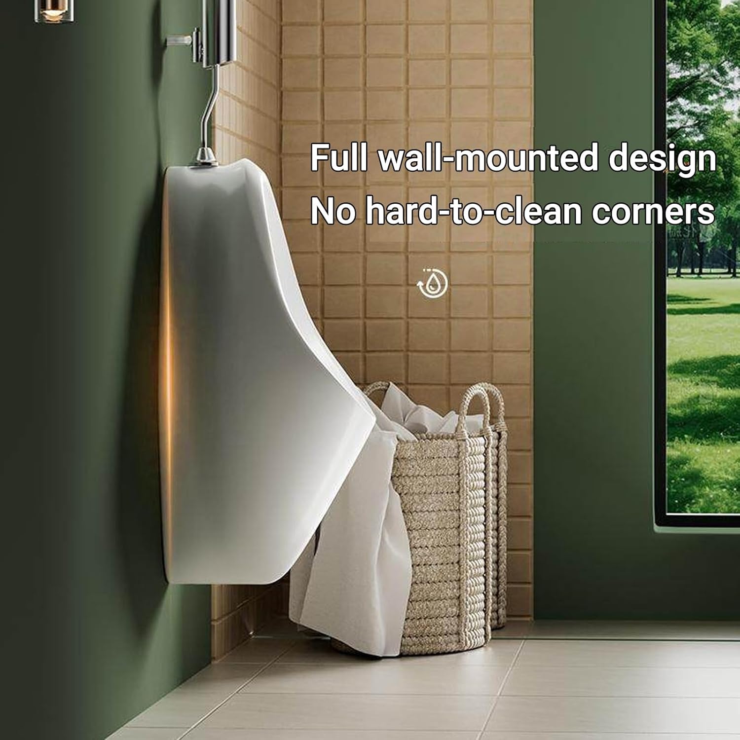 Wall-Mounted Ceramic Urinal for Men's,Automatic Sensor Flushing，Spill Proof Nighttime,for Household ，Commercial，Public Toilet Hotel Garage(Gold,Surface-Mounted sensors)