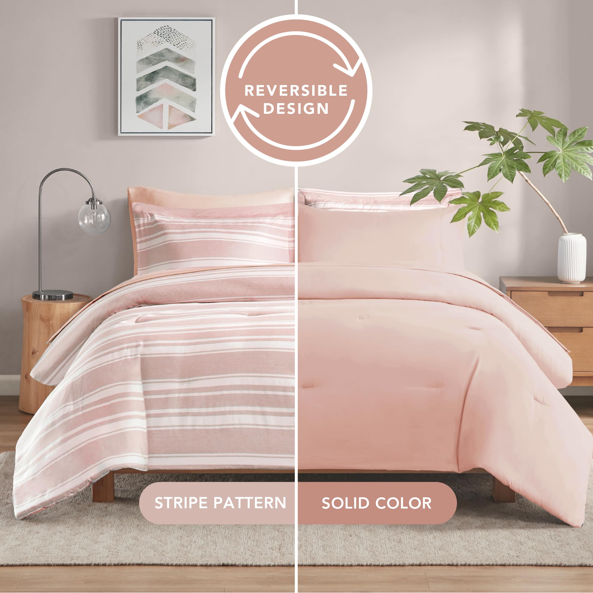 ED-Lumos Set di biancheria da letto king size con lenzuola, 2 federe, motivo a cuori rosa, 4 pezzi