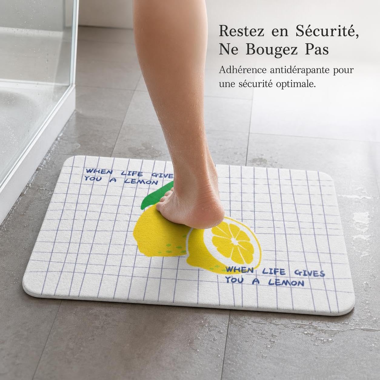 Tapis Bain Diatomée Séchage, 夏日柠檬, 39 * 60 * 0.9cm | Surface absorbante, Tapis bain hygiénique, Utilisation quotidienne, Pour enfants et adultes