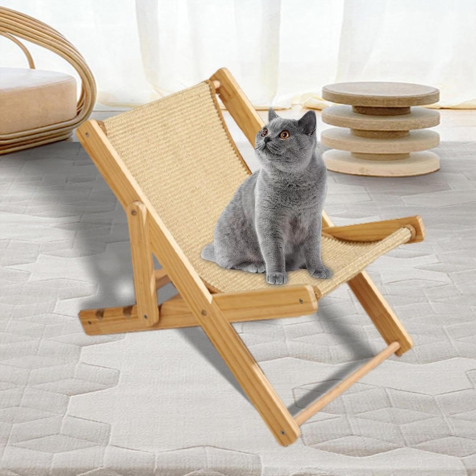 Entspannter Katzensitz: Erhöhte Liegestuhl für Hunde, Haustier-Hängematte | Kratzstuhl aus Sisal | erhöhter Liegestuhl | Verstellbarer Haustier-Lounge, Liegeplatz aus | Sofa für Katzen