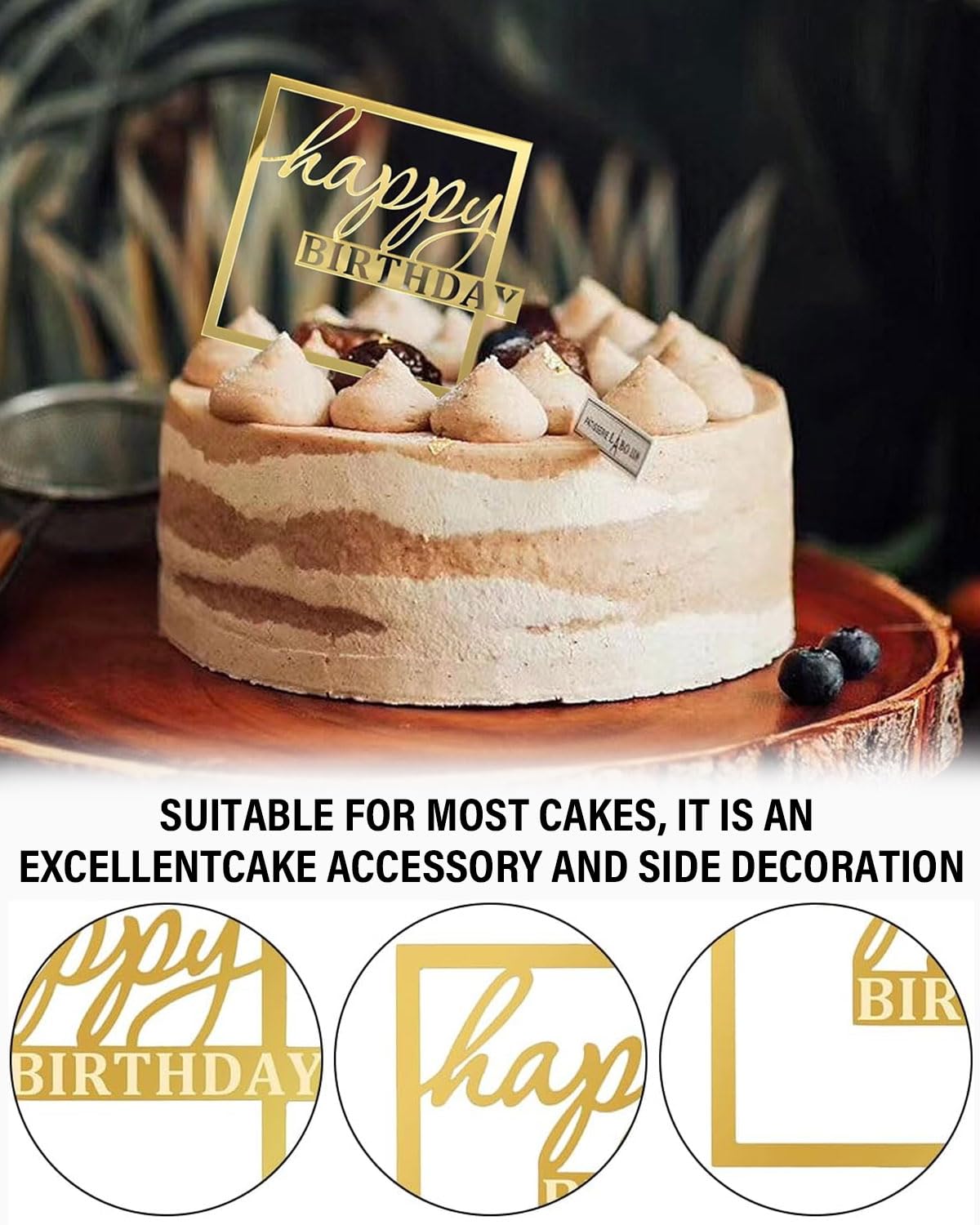3 Pezzi Specchio Acrilico Decorazione per Torta di Buon Compleanno Topper con Bordo Acrilico a Specchio, per Dare Lucentezza Alla Torta di Compleanno, Creare Un'Atmosfera (Oro, Argento, Oro Rosa