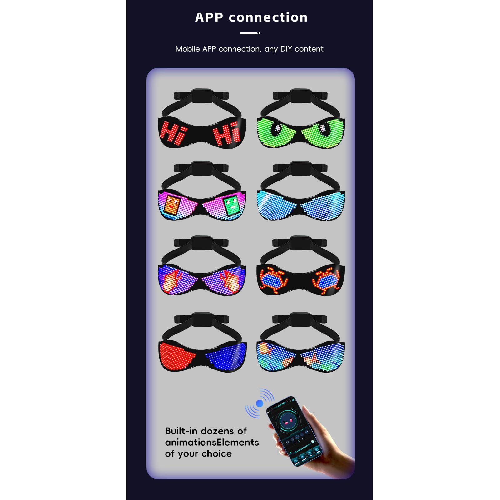 Okulary LED do Cosplay, Programowalne Upominki na Przyjęcie Przez na świąteczne Przyjęcia Urodzinowe z Okazji Wszystkich Świętych, Lżejsze, Dostosowuj Samodzielnie, ładowanie