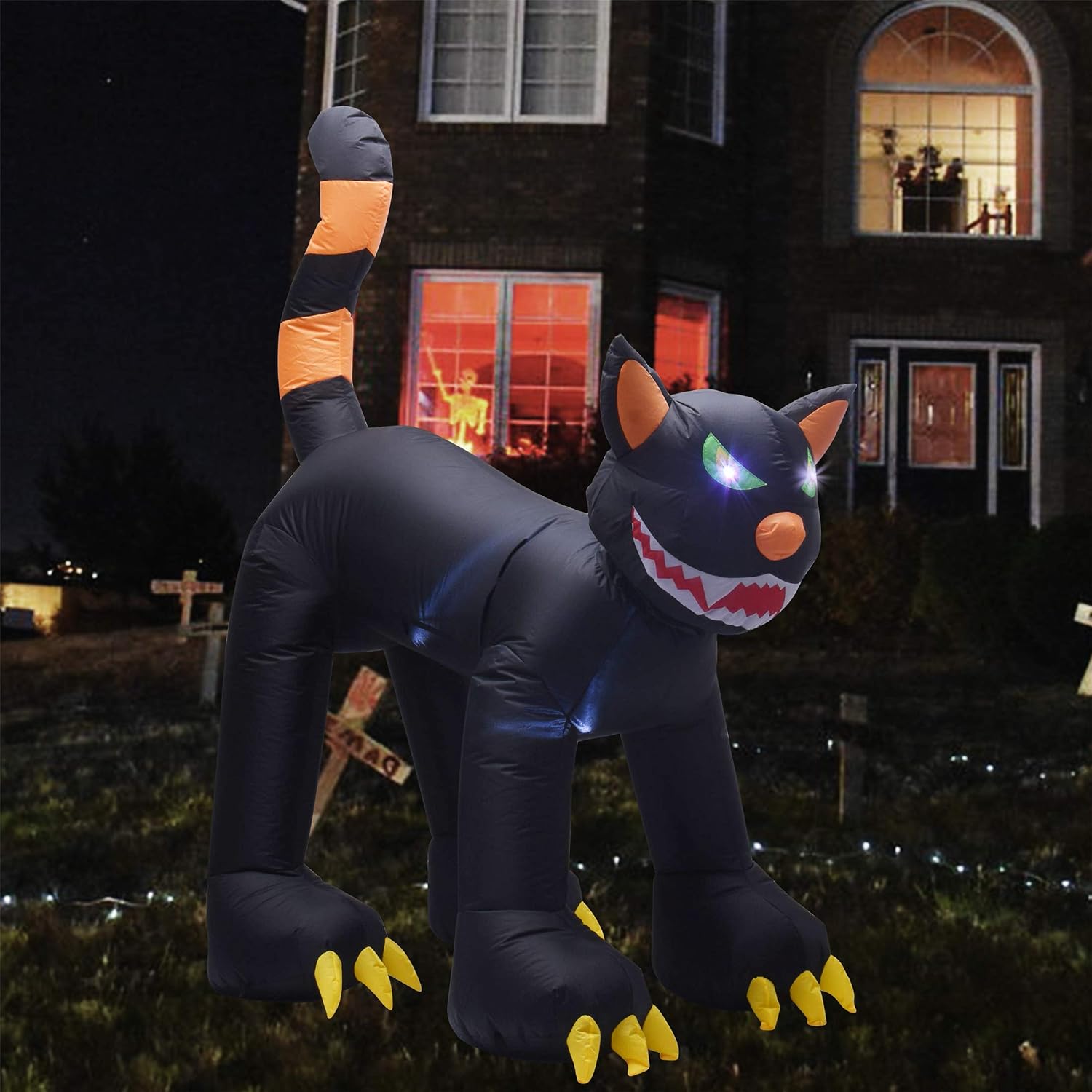 Twinkle Star Inflatable Halloween Decorations 6.5 ft Black Cat with LED Flashing Eyes and Moving Head, Home Yard Lawn Garden Party Outdoor Décor