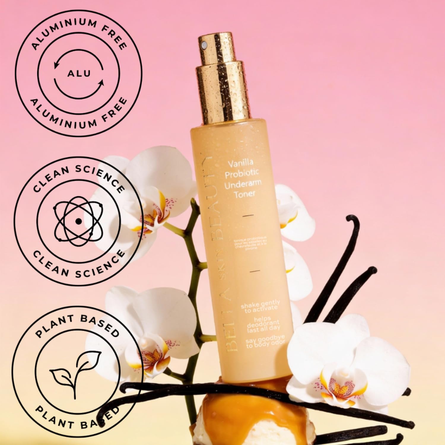 Bella Skin Beauty Deodorant Enhancer® Probiotic Underarm Toner - Vanilla - Patented Pre-Deodorant Spray That Helps Deodorants Last Longer and Helps Sweat Stay Odorless - Underarm Spray, Wipe, Apply