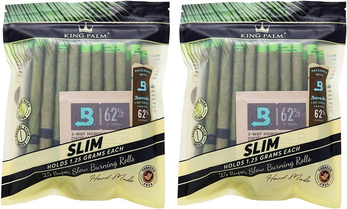 King Palm Slim Size Natural Pre Wrap Palm Leafs - Pre Rolled Cones - All Natural Cones - Corn Husk Filter - Preroll Cones - Prerolled Cones with Filter - Organic Cones (3 Packs, 75 Cones)