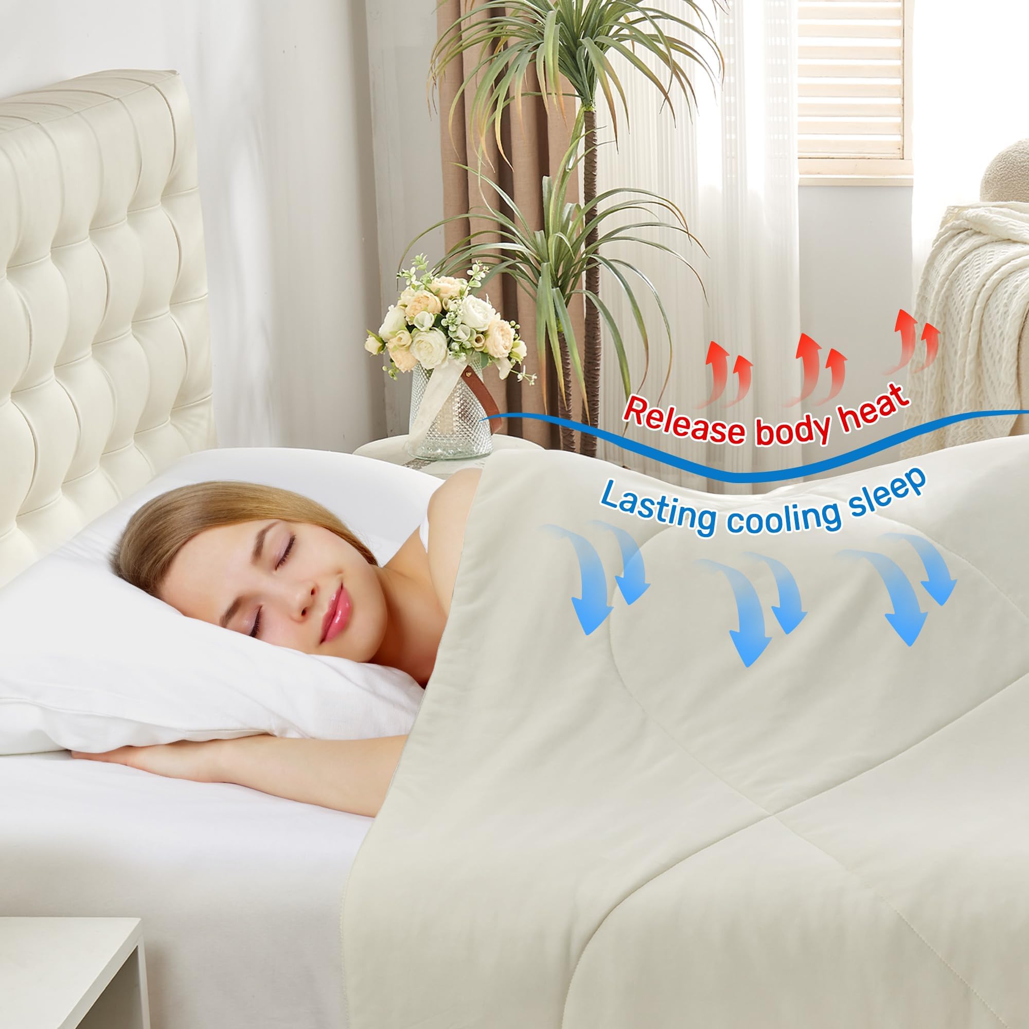 UNIKOME Coperta Rinfrescante 220x240cm, Coperta Estiva Double-face Per L'estate, Piumino Rinfrescante Leggero Per Le Persone, Per Dormire Coperta Rinfrescante Lavabile, Oeko-Tex (bianco Latte)