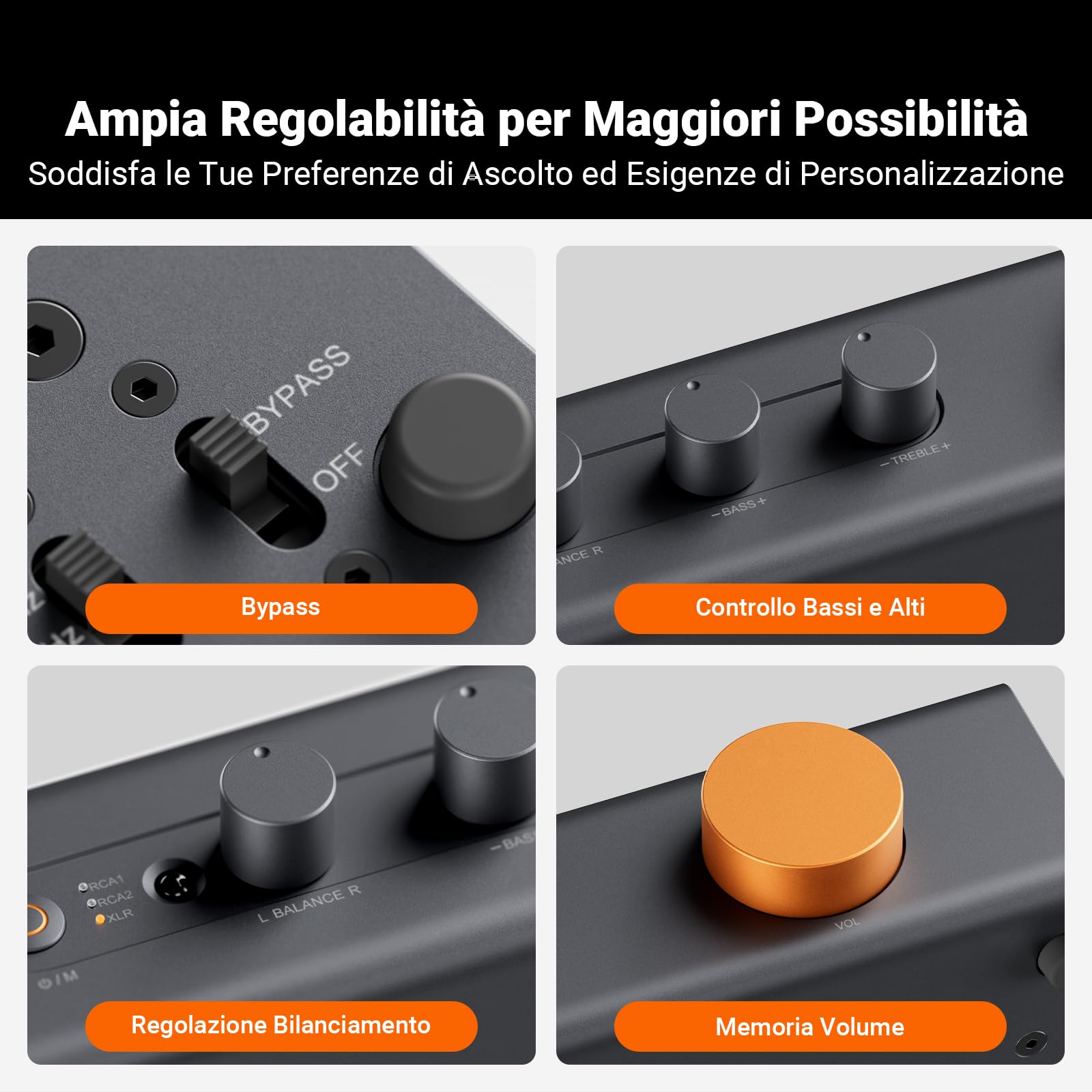 Fosi Audio ZP3 Preamplificatore Bilanciato, 2 Ingressi RCA e XLR, Uscite RCA/XLR e SUB, Preamp Stereo 2.0/2.1 con HPF e Controllo di Tono