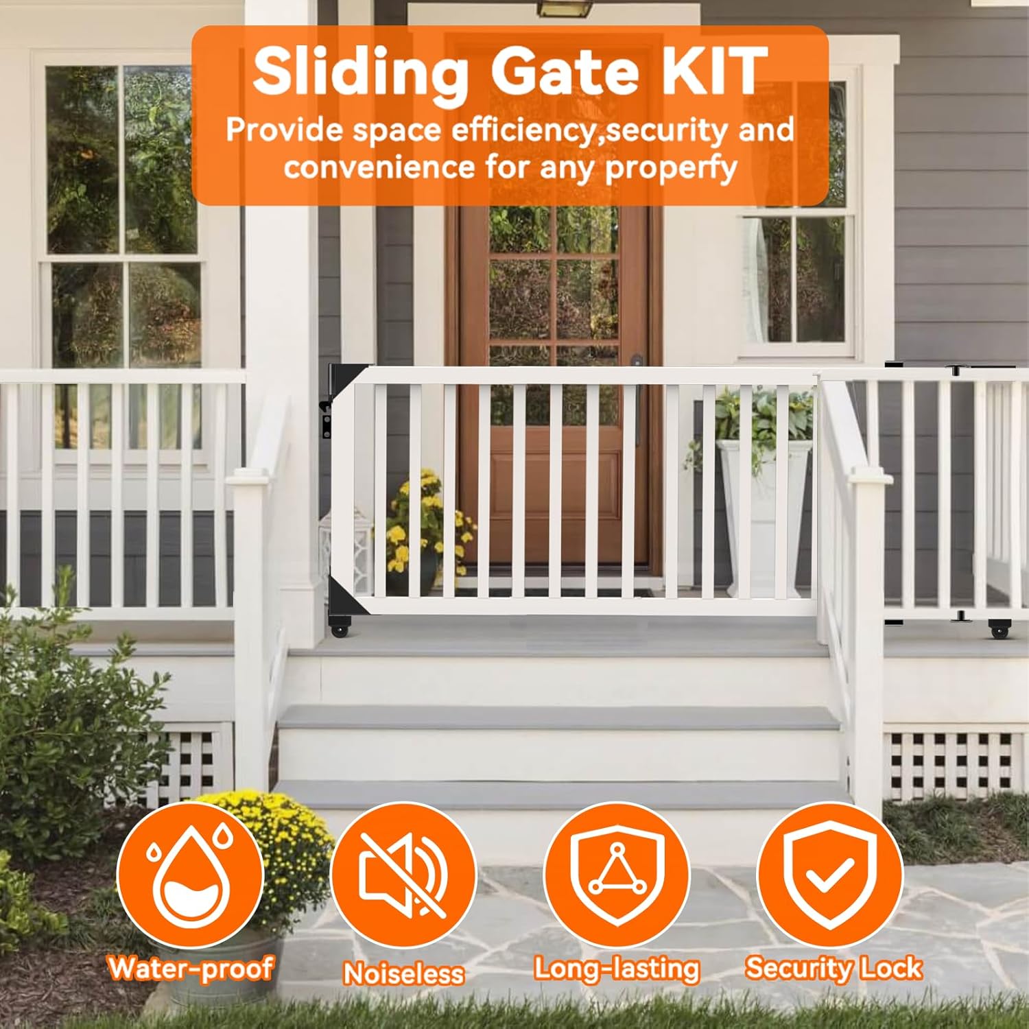 Sliding Gate Kit - Heavy Duty Rolling Gate Hardware Kit for Wooden Fence, Anti-Sag Design with Smooth Wheels, Easy DIY Installation for Porch, Pool, Barn Deck Gate (Black)