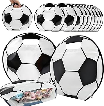 Shintop 30pcs Soccer Snack Bags, Stand-Up Resealable Goodie Bags | Plastic Party Favor Bags with Handle, Zip Seal Keeps Treats Secure, Easy to Carry & Hand Out, for Game Day, Team Celebration