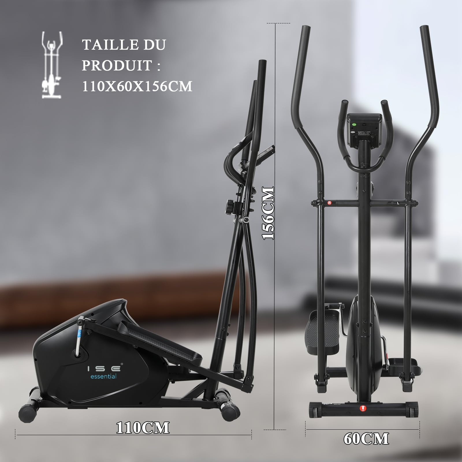 ISE Velo Elliptique d'Appartement Sport Maison, Vélo Elliptique Magnétique 8 Niveaux Résistance, Velo Elliptique Ergonomie Crosstrainer avec Impulsion, Poids d’Inertie 8KG, Vélos Elliptiques Ecran LCD