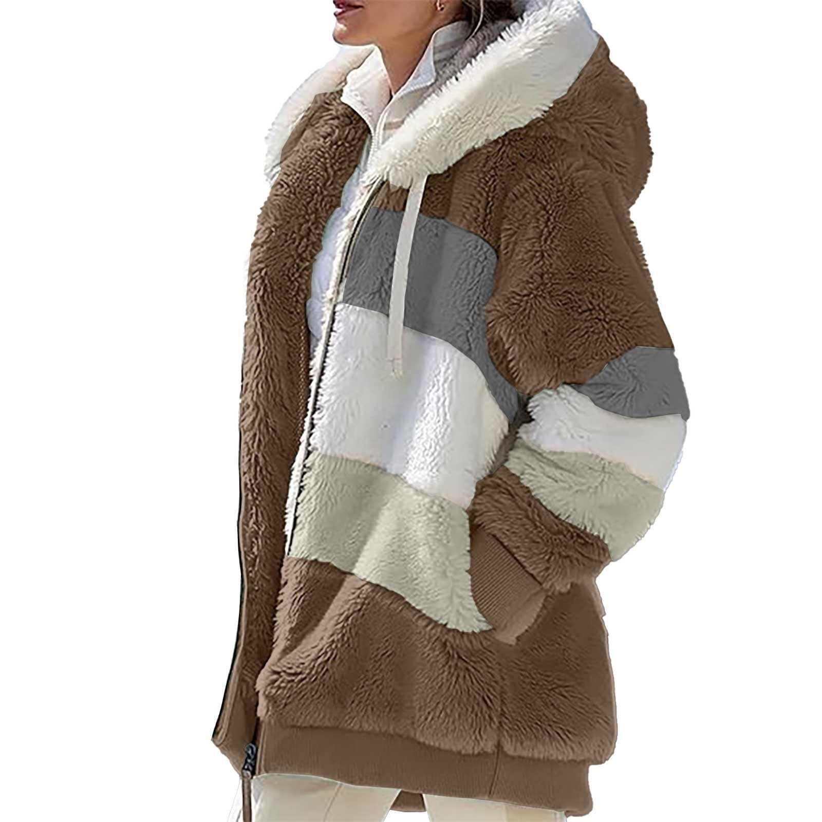  SHAOBGE Oversized Fuzzy Fleece Jackets For Women Warm Winter Outerwear Color Block Faux Fur Cardigan Coat
| SHAOBGE Wom
