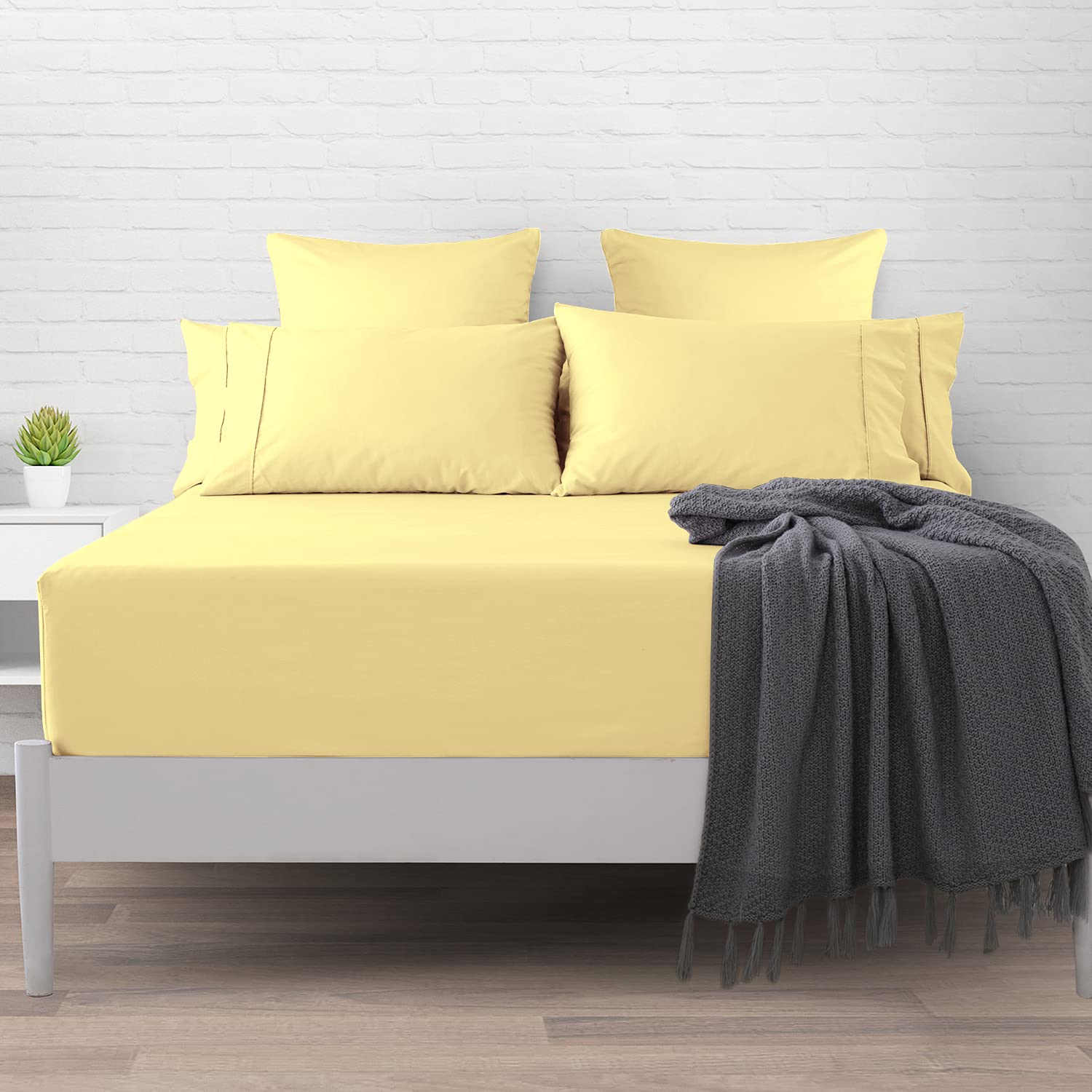400 Thread Count Cotton-Twin-XL-Fitted-Sheets-Only Mellow Yellow 1pc - 100% Long Staple Cotton Soft Satin-Bed-Sheets Twin XL Deep Pocket Sheets Fit