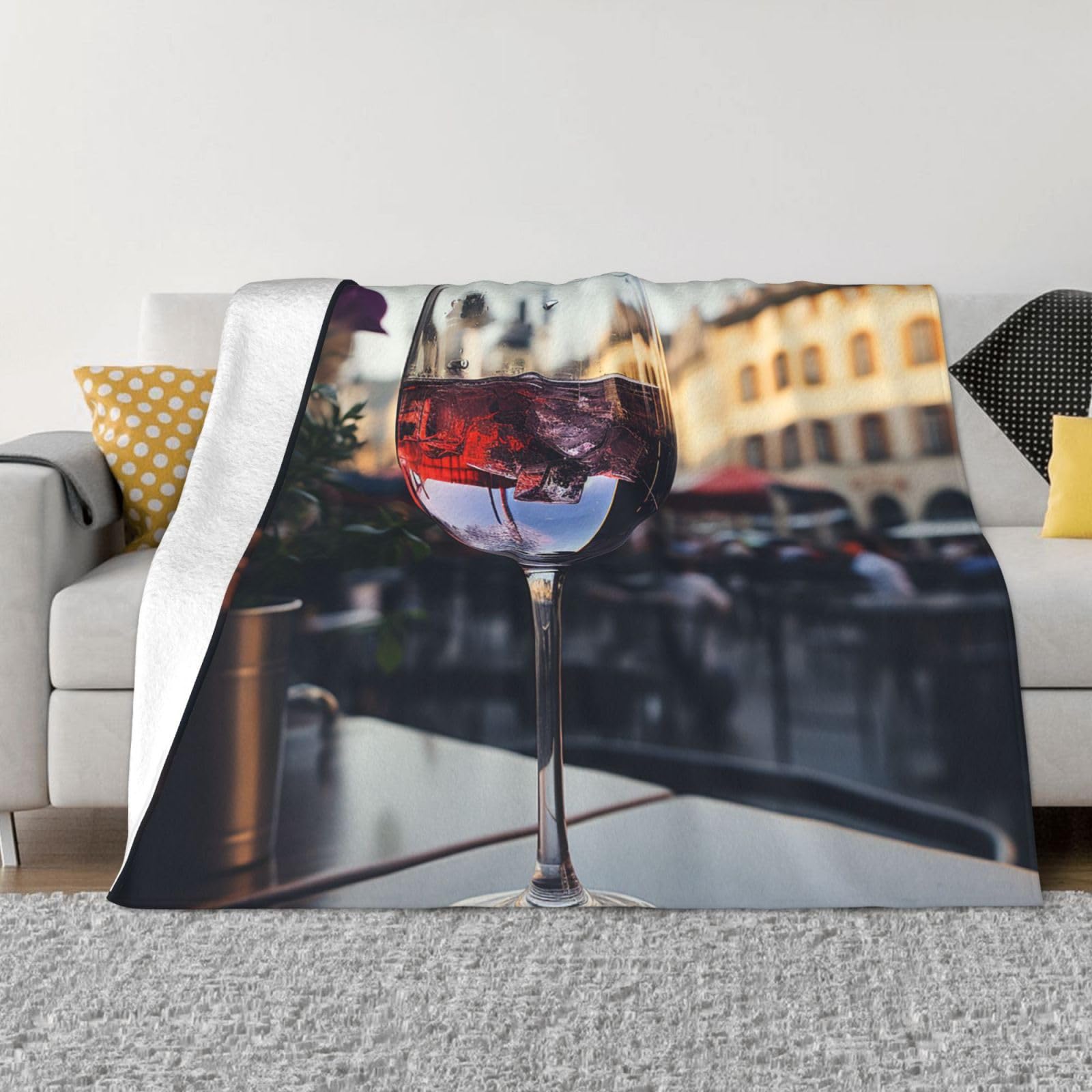 Jeté de canapé verre à vin couverture polaire flanelle pour soirées cocooning au chaud